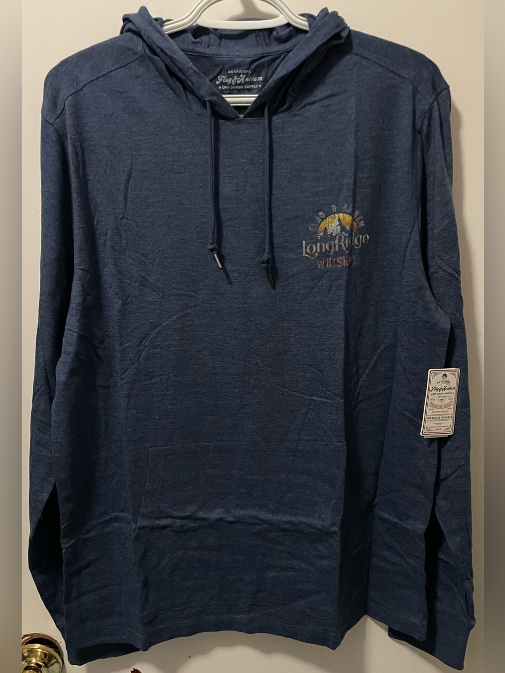 Flag & Anthem Men’s Navy Heather Long Sleeve Pullover Hoodie Shirt Size Medium M